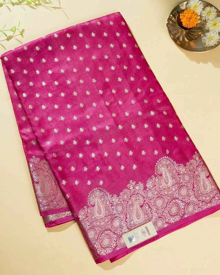 Magenta Pure Kosa Silk Saree with Golden Zari Weaving with blouse (Silk Mark certified) - Kanishk Silk
