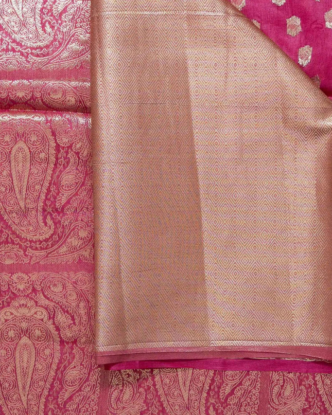 Magenta Pure Kosa Silk Saree with Golden Zari Weaving with blouse (Silk Mark certified) - Kanishk Silk
