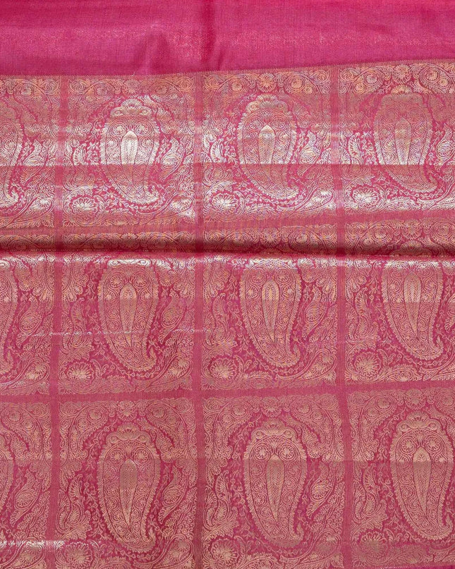 Magenta Pure Kosa Silk Saree with Golden Zari Weaving with blouse (Silk Mark certified) - Kanishk Silk