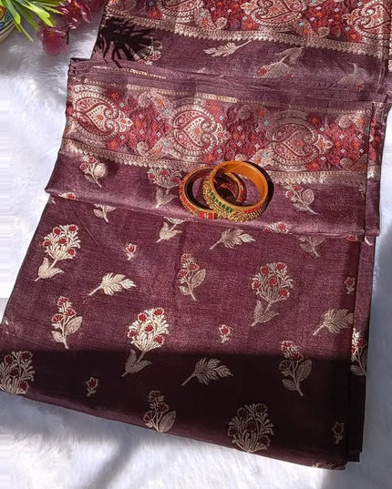 Maroon Pure Kosa Silk Saree with Golden Zari Weaving with blouse (Silk Mark certified) - Kanishk Silk