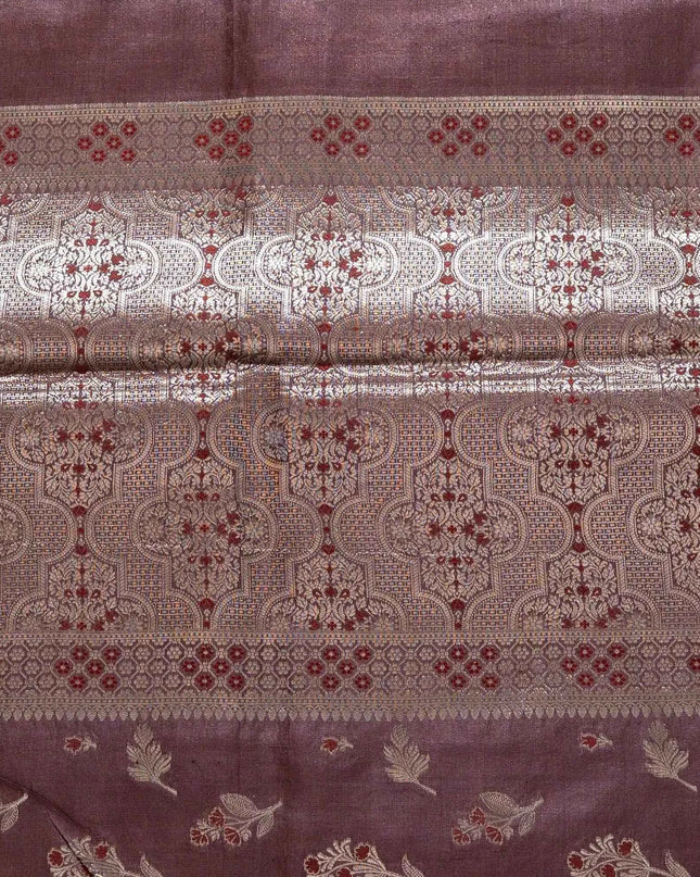 Maroon Pure Kosa Silk Saree with Golden Zari Weaving with blouse (Silk Mark certified) - Kanishk Silk