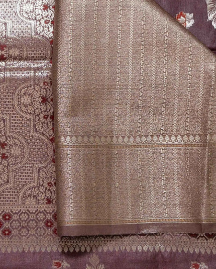 Maroon Pure Kosa Silk Saree with Golden Zari Weaving with blouse (Silk Mark certified) - Kanishk Silk
