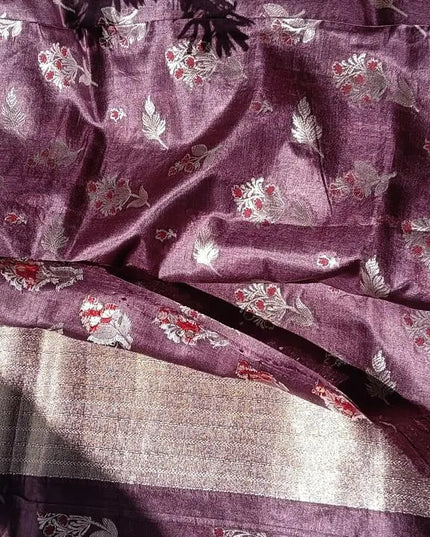 Maroon Pure Kosa Silk Saree with Golden Zari Weaving with blouse (Silk Mark certified) - Kanishk Silk
