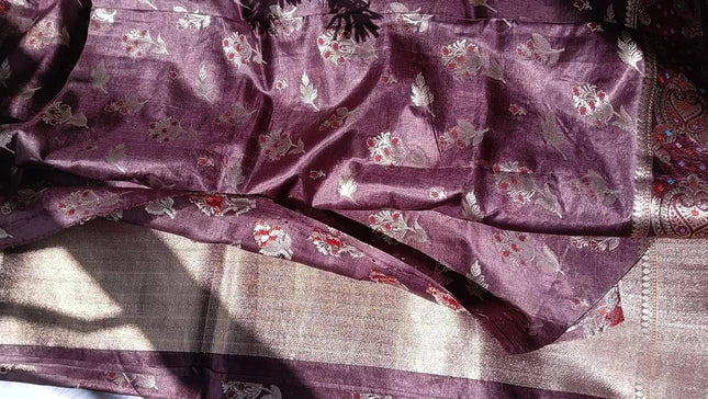 Maroon Pure Kosa Silk Saree with Golden Zari Weaving with blouse (Silk Mark certified) - Kanishk Silk