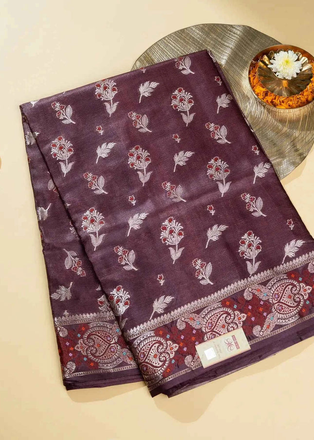 Maroon Pure Kosa Silk Saree with Golden Zari Weaving with blouse (Silk Mark certified) - Kanishk Silk