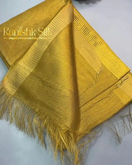 Mustard Gold Kosa Silk Blend Saree With Textured Weave And Tassel Pallu - Kanishk Silk