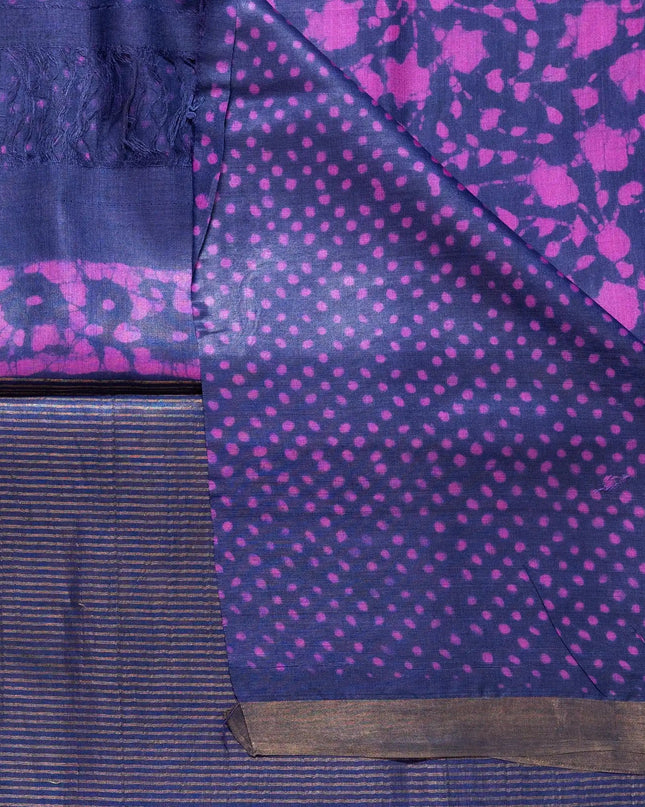 Natural Tie/Dye Purple Pure Kosa Silk Saree with Blouse (Silk Mark certified) - Kanishk Silk