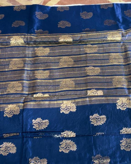 Navy Blue Silk Blend Saree with Gold Zari Motifs with Blouse - Kanishk Silk