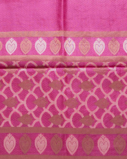 Pink Kosa Silk Saree With Tribal Art Pallu And Zari Border (Silk Mark Certified) - Kanishk Silk