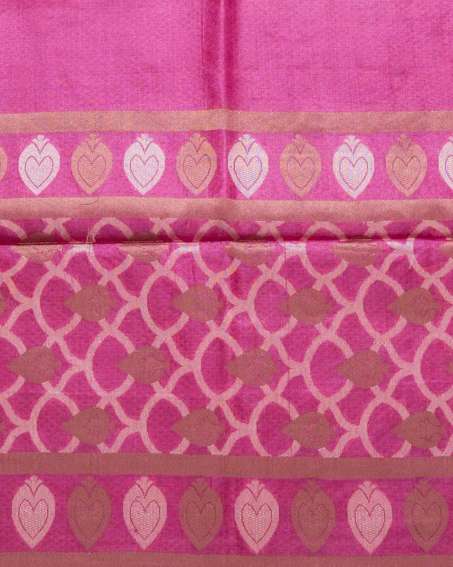 Pink Kosa Silk Saree With Tribal Art Pallu And Zari Border (Silk Mark Certified) - Kanishk Silk