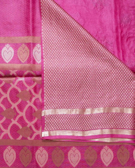 Pink Kosa Silk Saree With Tribal Art Pallu And Zari Border (Silk Mark Certified) - Kanishk Silk