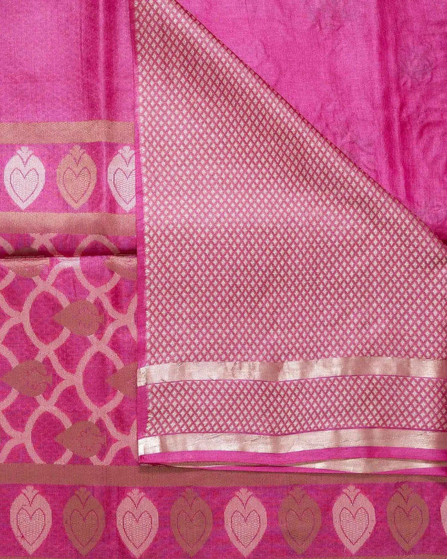 Pink Kosa Silk Saree With Tribal Art Pallu And Zari Border (Silk Mark Certified) - Kanishk Silk