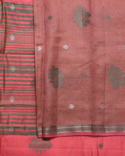 Pink Mix Kosa Silk Saree with Silver Motif Weave with Blouse - Kanishk Silk