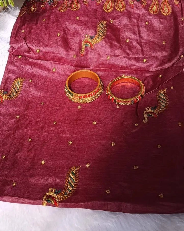 Pink Pure Kosa Silk Saree with All Over Machine Embroidery with Blouse (Silk Mark Certified) - Kanishk Silk