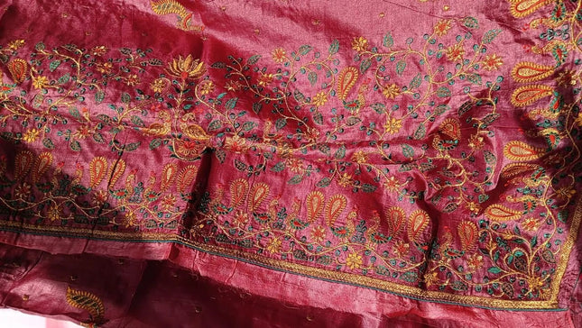 Pink Pure Kosa Silk Saree with All Over Machine Embroidery with Blouse (Silk Mark Certified) - Kanishk Silk