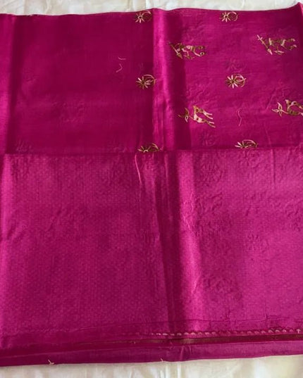Pink Pure Kosa Silk Saree with Tribal Art Pallu & Zari Border with Blouse (Silk Mark Certified) - Kanishk Silk