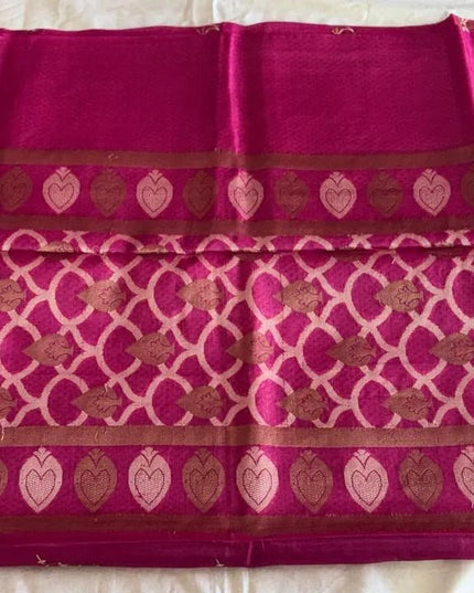 Pink Pure Kosa Silk Saree with Tribal Art Pallu & Zari Border with Blouse (Silk Mark Certified) - Kanishk Silk