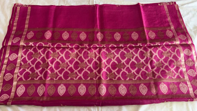 Pink Pure Kosa Silk Saree with Tribal Art Pallu & Zari Border with Blouse (Silk Mark Certified) - Kanishk Silk