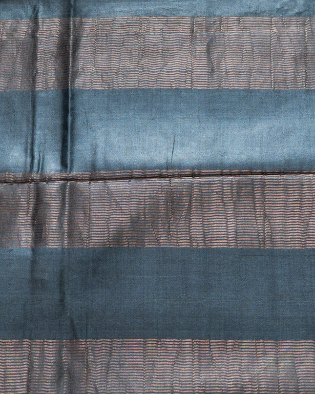 Pure Kosa Block Printed & Tussar Zari border Saree with Blouse (Silk Mark certified) - Kanishk Silk