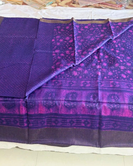 Purple Pure Kosa Silk Saree with Natural Tie - Dye with Blouse (Silk Mark Certified) - Kanishk Silk