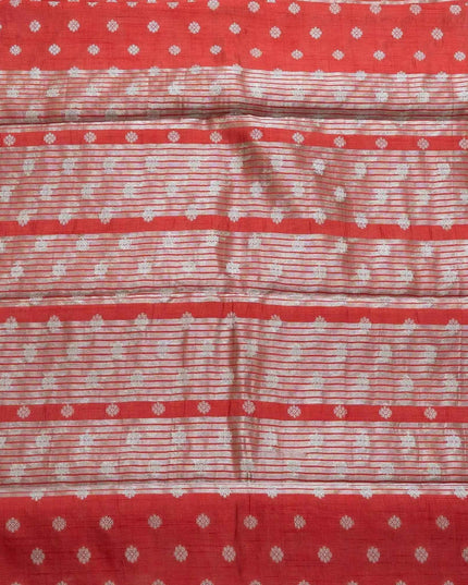 Red Kosa Silk Saree With Silver Zari Buti And Silver Border - Kanishk Silk