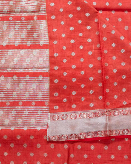 Red Kosa Silk Saree With Silver Zari Buti And Silver Border - Kanishk Silk