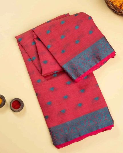 Red Mix Kosa Silk Saree with Silver Zari Buti with blouse - Kanishk Silk