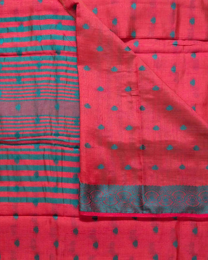 Red Mix Kosa Silk Saree with Silver Zari Buti with blouse - Kanishk Silk
