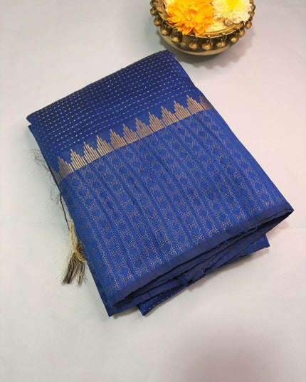 Royal Blue Kosa Silk Blend Saree With Woven Border And Textured Pallu - Kanishk Silk