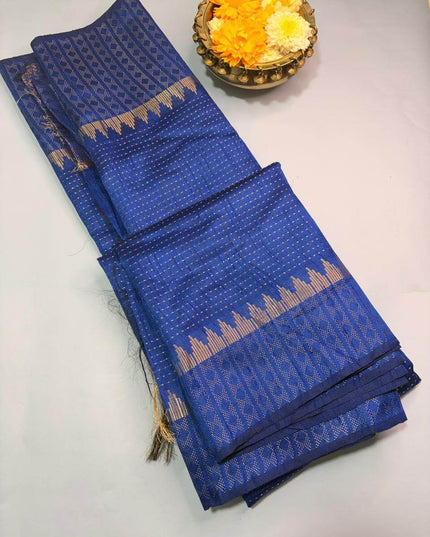 Royal Blue Kosa Silk Blend Saree With Woven Border And Textured Pallu - Kanishk Silk