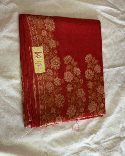 Royal Blue Pure Kosa Silk Saree with Plain Body & Woven Floral Silver Border with Blouse (Silk Mark Certified) - Kanishk Silk