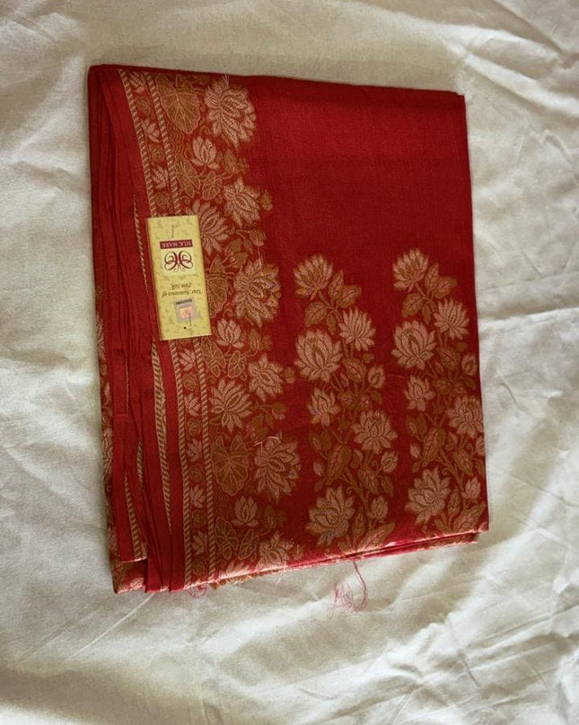 Royal Blue Pure Kosa Silk Saree with Plain Body & Woven Floral Silver Border with Blouse (Silk Mark Certified) - Kanishk Silk