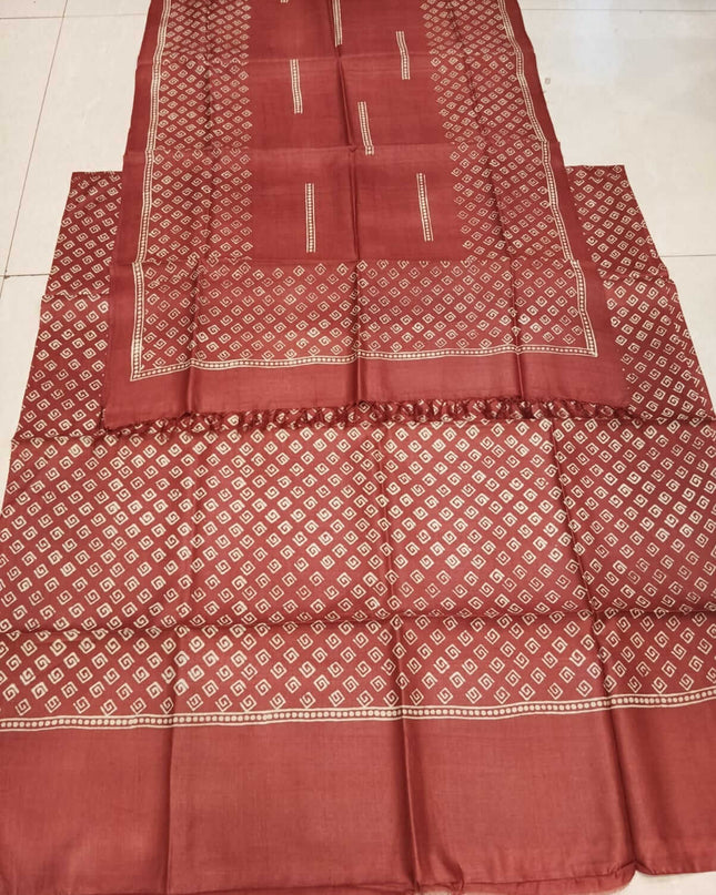 Rust Pure Kosa Silk Kurti & Dupatta Set With Buti Print - Kanishk Silk