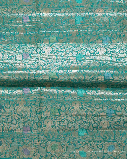 Teal Blue Pure Kosa Silk Saree with Golden Zari Weaving with blouse (Silk Mark certified) - Kanishk Silk