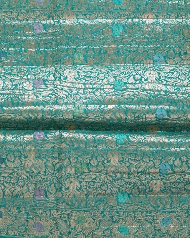 Teal Blue Pure Kosa Silk Saree with Golden Zari Weaving with blouse (Silk Mark certified) - Kanishk Silk