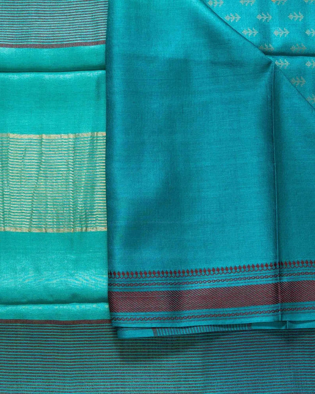 Three Shaded Teal Kosa Silk Saree with Tiny Buti Motifs with Blouse (Silk Mark certified) - Kanishk Silk