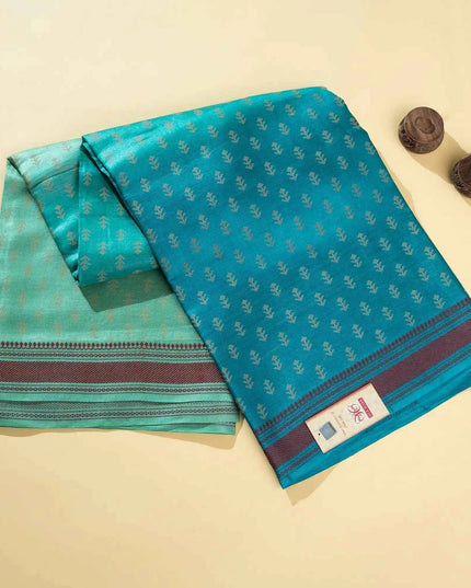 Three Shaded Teal Kosa Silk Saree with Tiny Buti Motifs with Blouse (Silk Mark certified) - Kanishk Silk