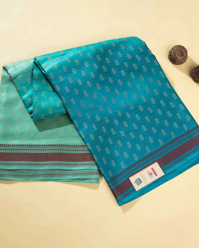 Three Shaded Teal Kosa Silk Saree with Tiny Buti Motifs with Blouse (Silk Mark certified) - Kanishk Silk